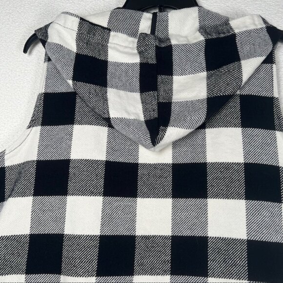 Cato Est 1946 Womens B&W Checked Fringed Open Front Hooded Vest Plus Size 22/24W - Picture 5 of 7
